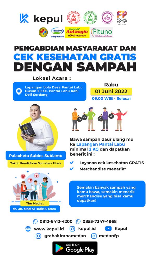 Tokoh Pendidikan Sumut Palacheta Gelar Cek Kesehatan Gratis dengan Sampah, Hadiah Merchandise Menarik