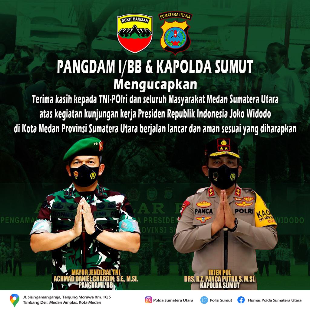 Kunker Presiden RI Sukses, Pangdam I/BB dan Kapolda Sumut: Terima Kasih Masyarakat Atas Dukungannya