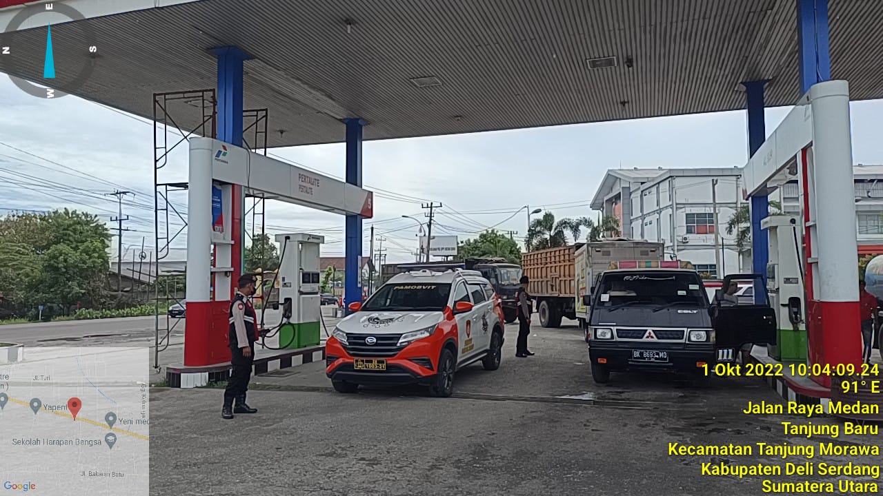 Personil Sat Samapta Polresta Deli Serdang Rutin Laksanakan Patroli Ke SPBU, Monitoring Ketersediaan BBM di SPBU