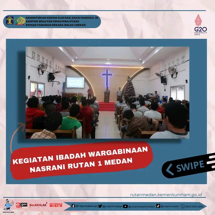 Rutan Kelas I Medan Gelar Ibadah Bagi Umat Yang Beragama Kristen di Gereja Oikumene