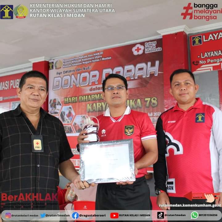 Memperingati Hari Dharma Karya Dhika Ke-78 Rutan Kelas I Medan Kumham Sumut Laksanakan Giat Donor Darah