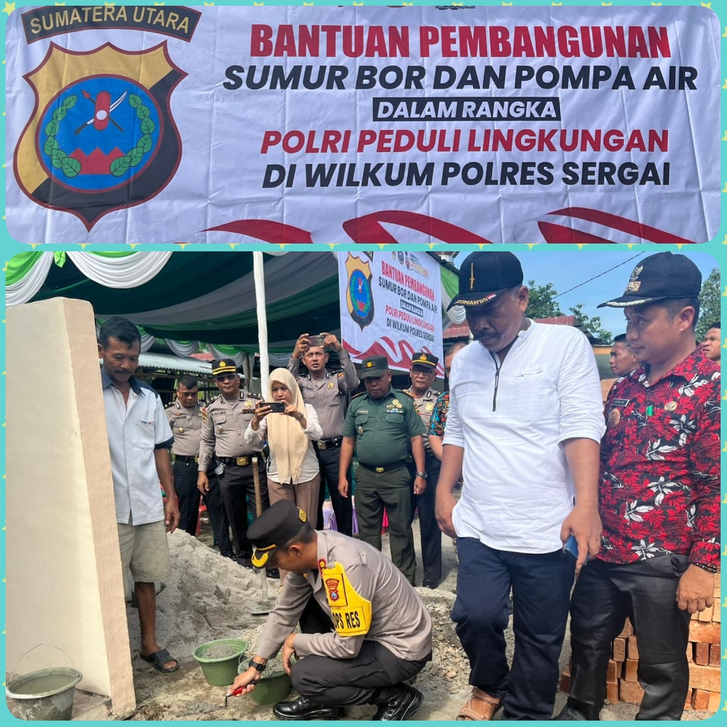 Dalam Rangka Polri Peduli Lingkungan Polres Sergai Beri Bantuan Pembangunan Sumur Bor Dan Pompa Air