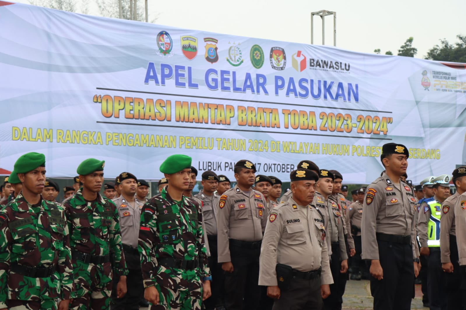 Siap Amankan Pemilu, Polresta Deli Serdang Laksanakan Apel Gelar Pasukan Ops Mantap Brata Toba 2023 – 2024