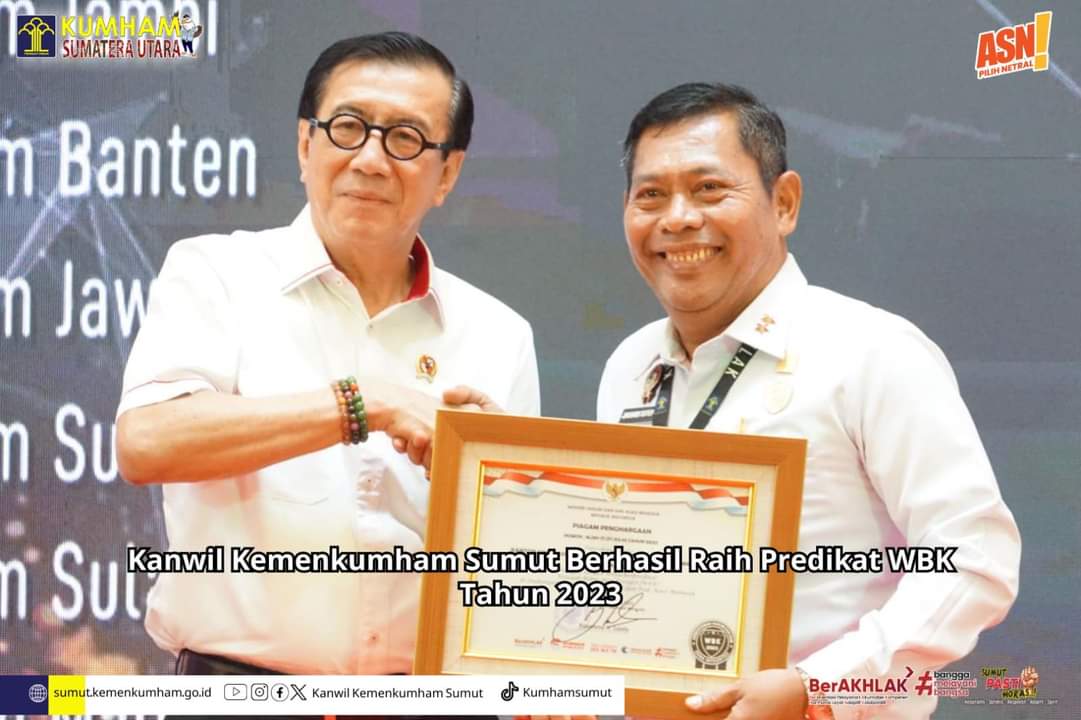 Kanwil Kemenkumham Sumut Berhasil Raih Predikat WBK Tahun 2023