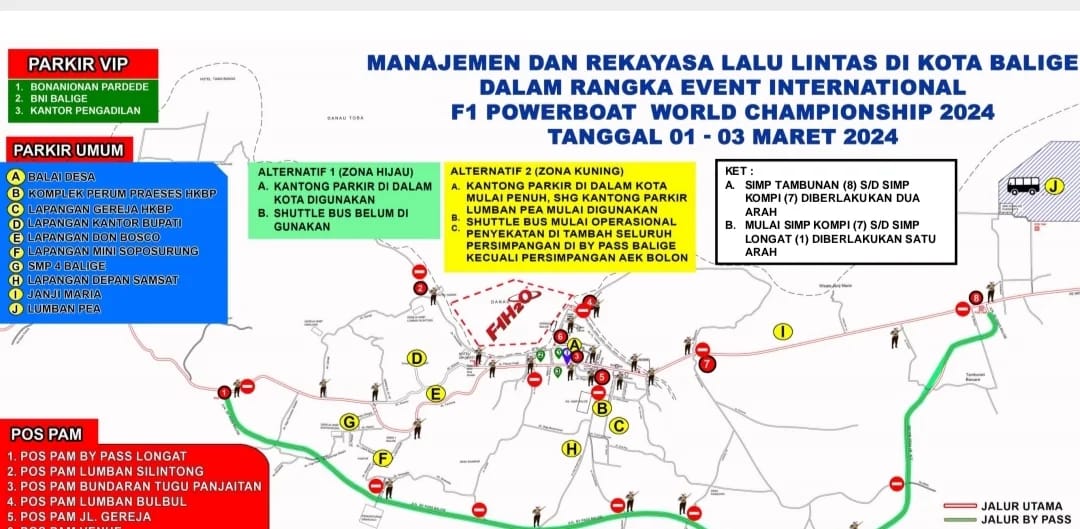 Polda Sumut Simulasi Rekayasa Arus Lalu Lintas Kota Balige Jelang F1 Powerboat, Ini Rutenya
