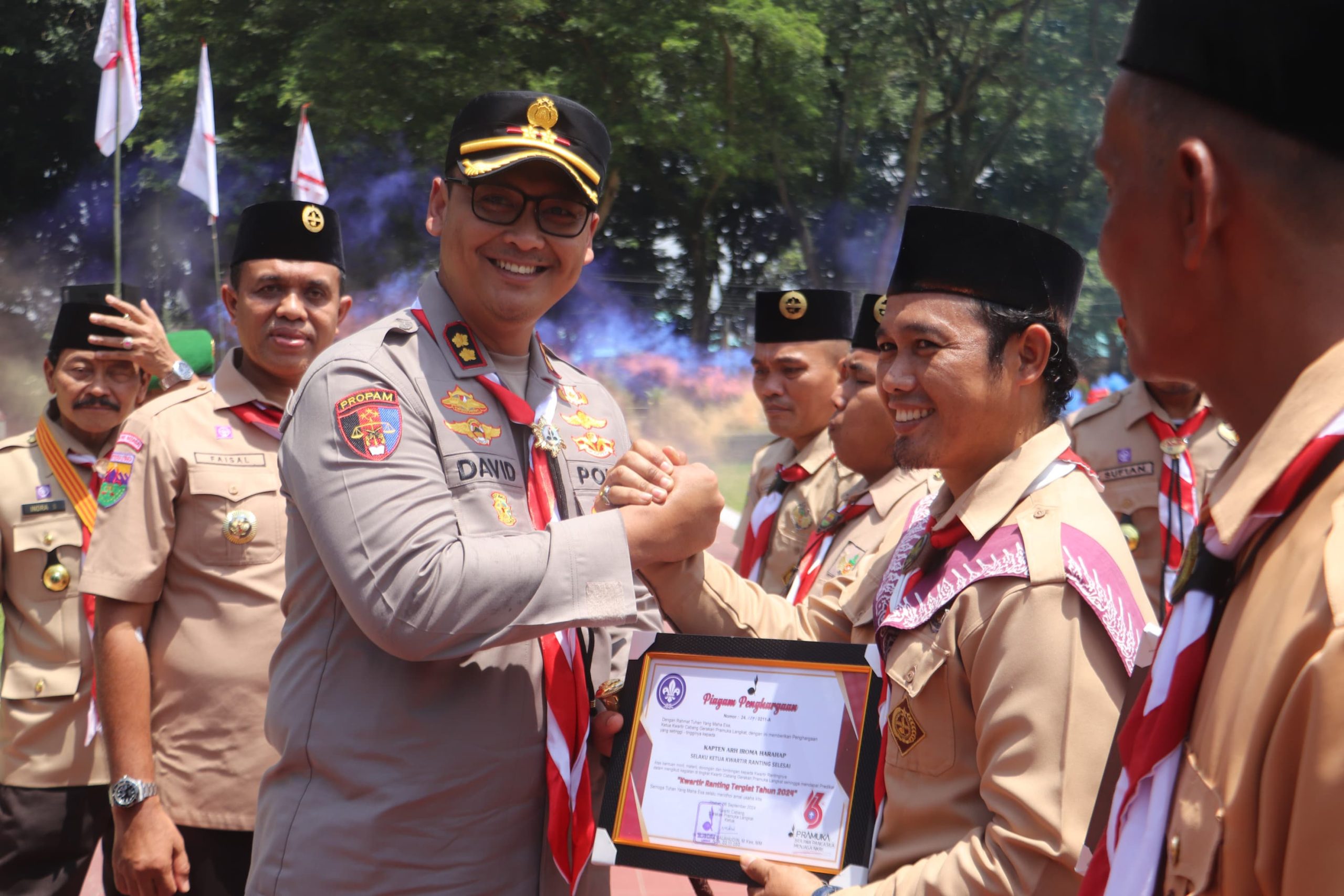 Kapolres Langkat Hadiri Upacara Hari Pramuka ke-63 Tahun 2024 di Alun-Alun Tengku Amir Hamzah