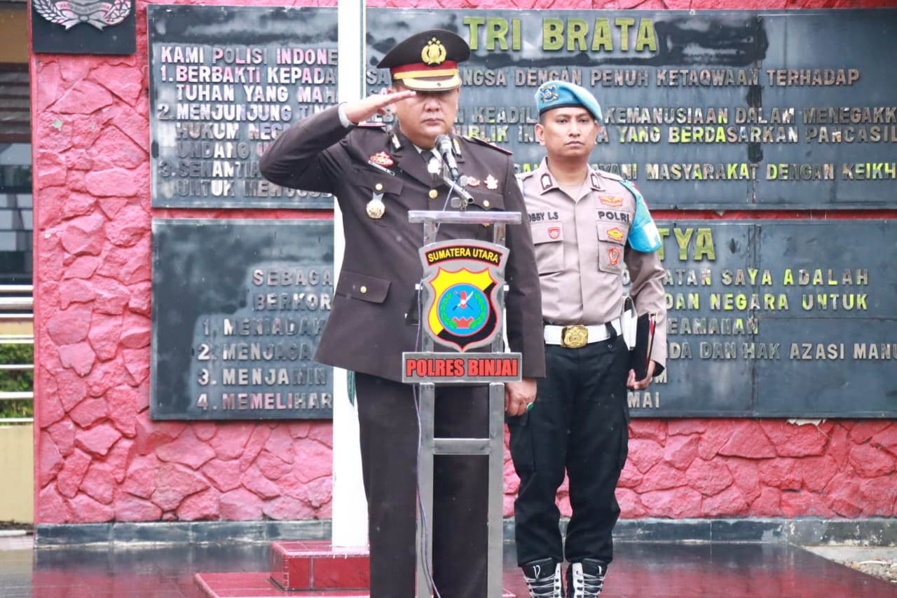 Polres Binjai Laksanakan Uparaca Hari Kesaktian Pancasila Tahun 2024 Dan Lantik Kenaikan Pangkat Empat Personil