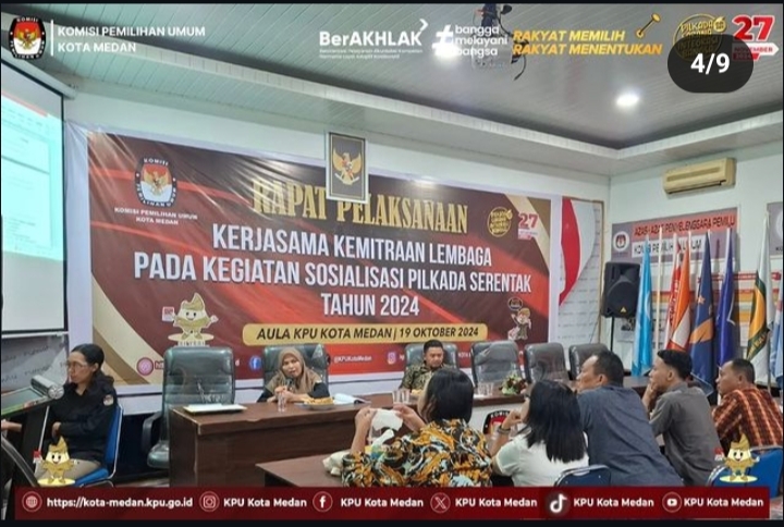 KPU Kota Medan Rapat Pelaksanaan Dengan Mitra Lembaga pada Sosialisasi Pilkada Serentak 2024