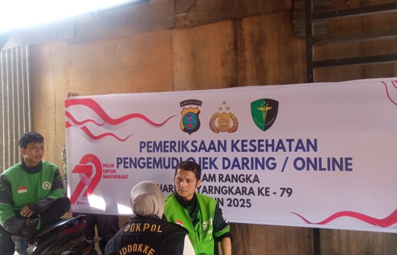 Polres Langkat Gelar Pemeriksaan Kesehatan Gratis Bagi Pengemudi Ojek Online Dan Bentor di Stabat