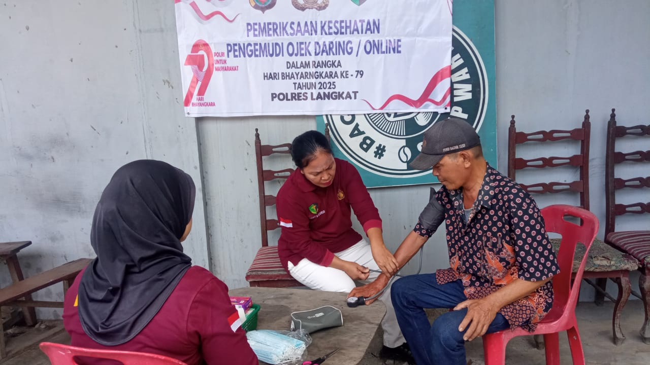 Sie Dokkes Polres Langkat Gelar Pemeriksaan Kesehatan Gratis Untuk Pengemudi Ojek Online Dan Bentor