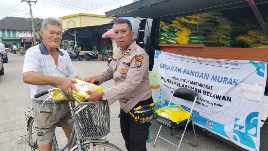 Polres Pelabuhan Belawan Gelar Gerakan Pangan Murah Polri, Jual 1 Ton Beras SPHP di Belawan II
