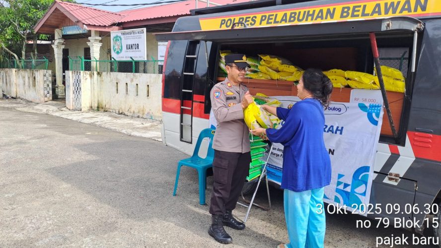 Polres Pelabuhan Belawan Gelar Gerakan Pangan Murah Polri, Jual 3 Ton Beras SPHP Ke Warga