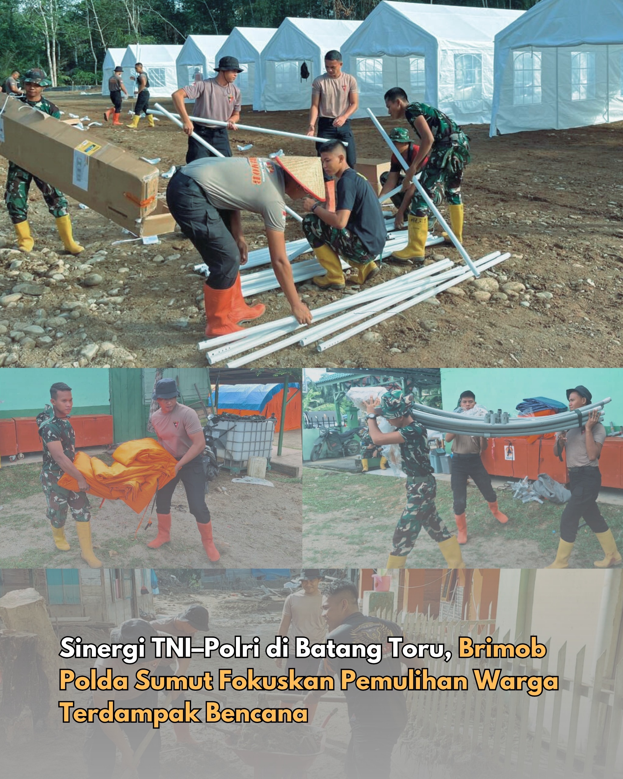 Sinergi TNI–Polri di Batang Toru, Brimob Polda Sumut Fokuskan Pemulihan Warga Terdampak Bencana