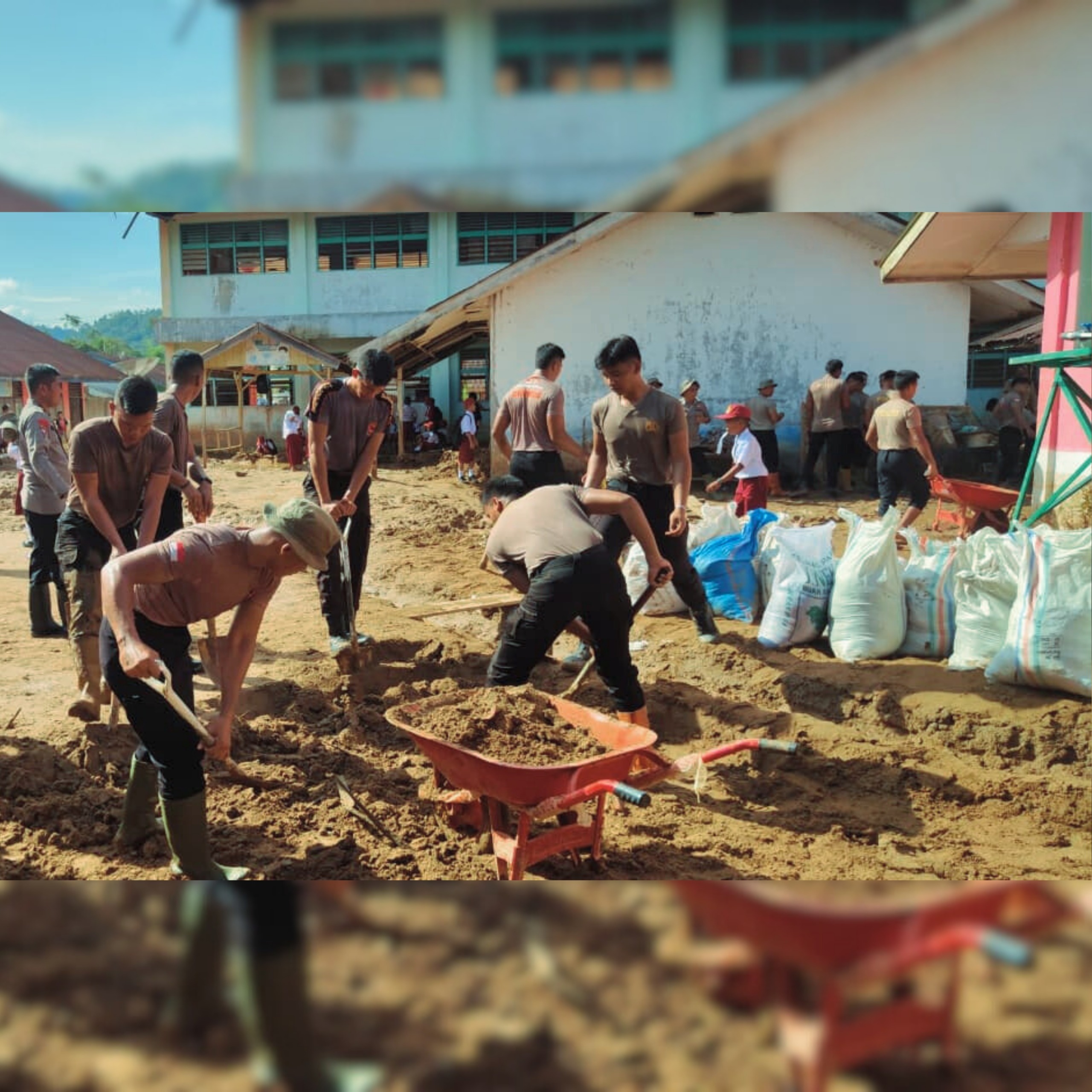 Sekolah Terdampak Bencana Dibersihkan, Brimob–TNI Percepat Pemulihan Pendidikan di Tapanuli Tengah