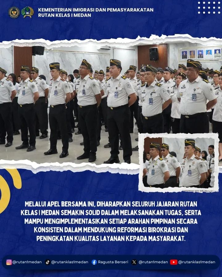 Rutan Kelas I Medan Ikuti Apel Bersama Kemenko Kumham Imipas Secara Virtual