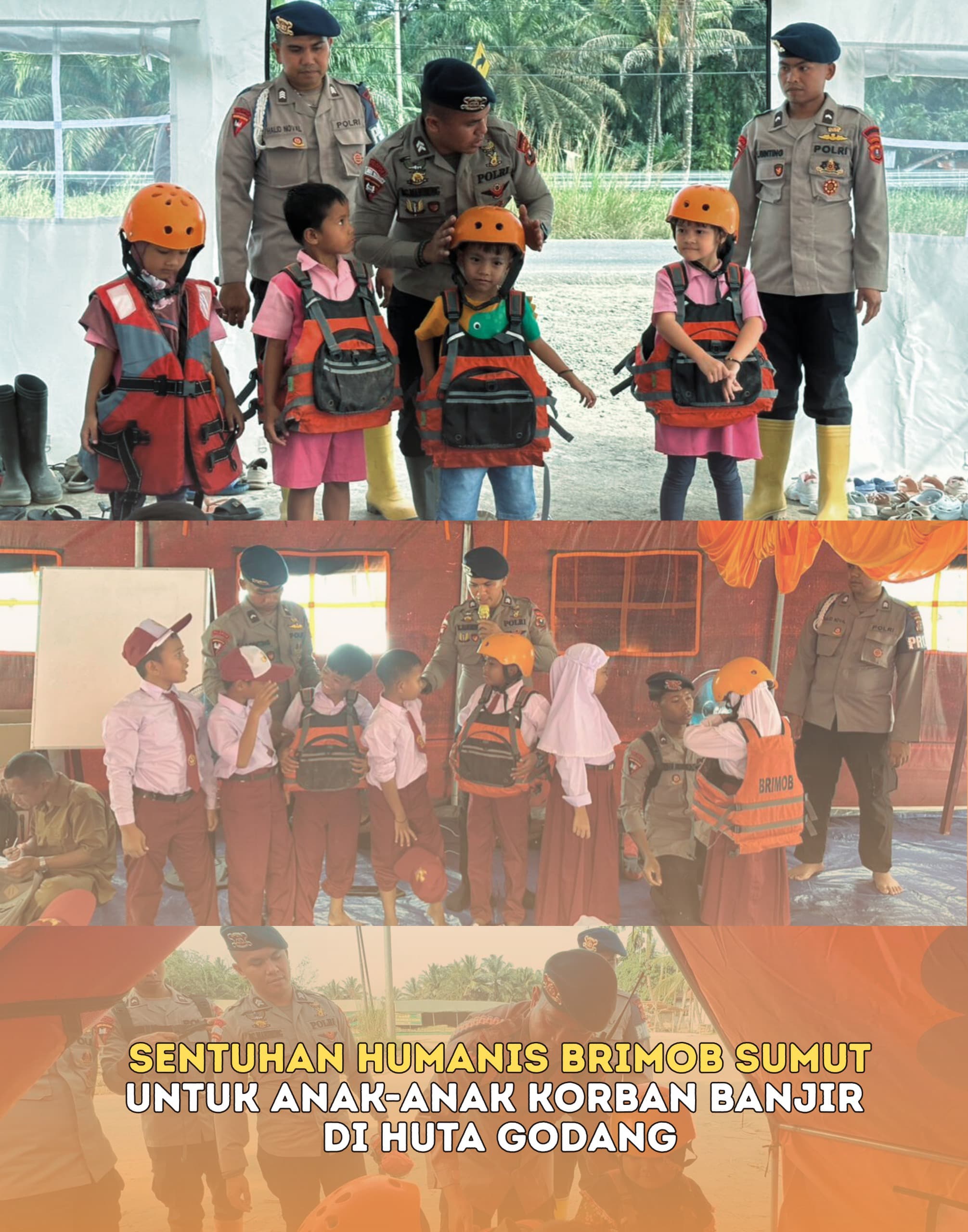Melalui Trauma Healing, Brimob Sumut Kembalikan Keceriaan Anak-Anak Pascabanjir
