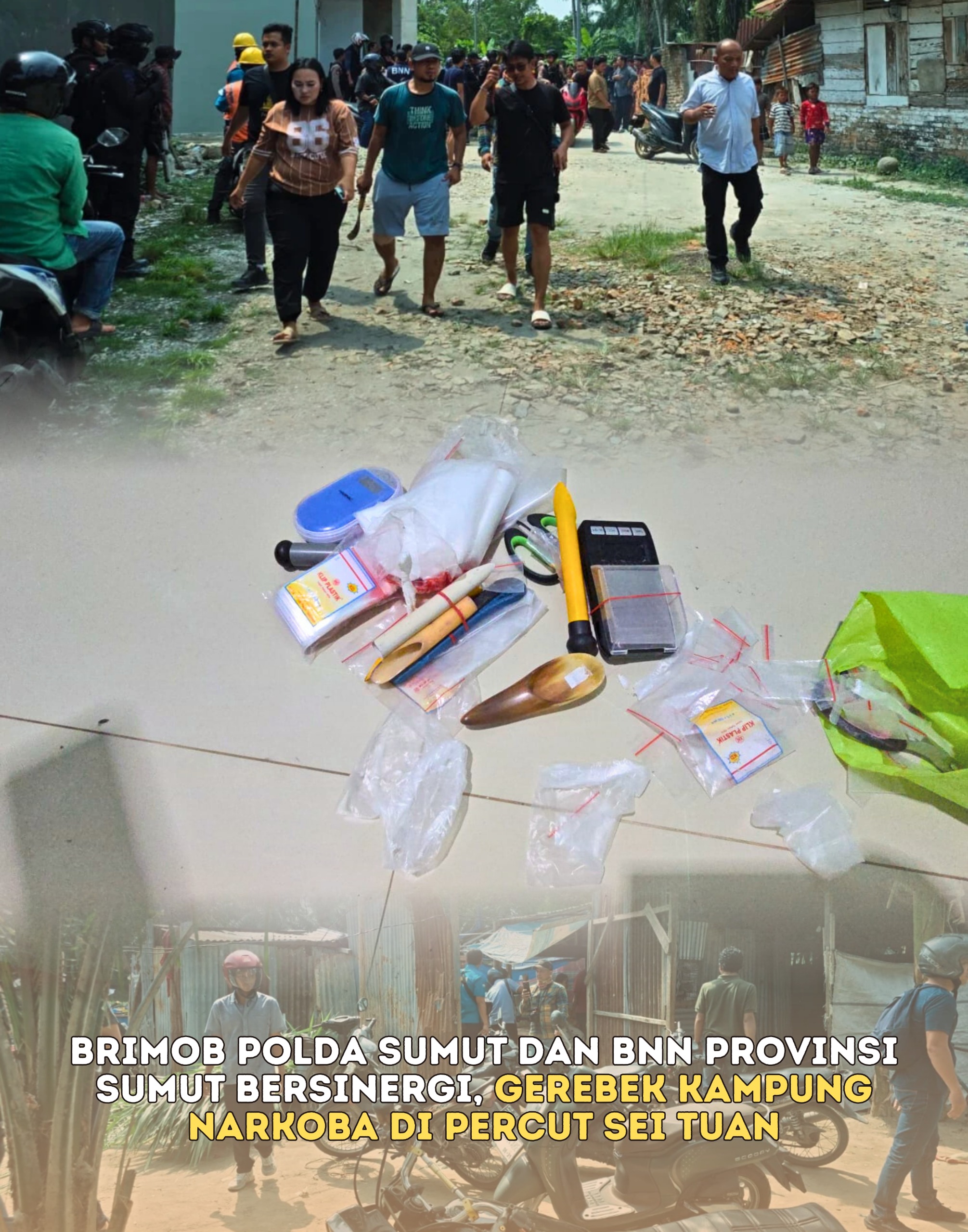 Brimob Polda Sumut dan BNN Provinsi Sumut Bersinergi, Gerebek Kampung Narkoba di Percut Sei Tuan