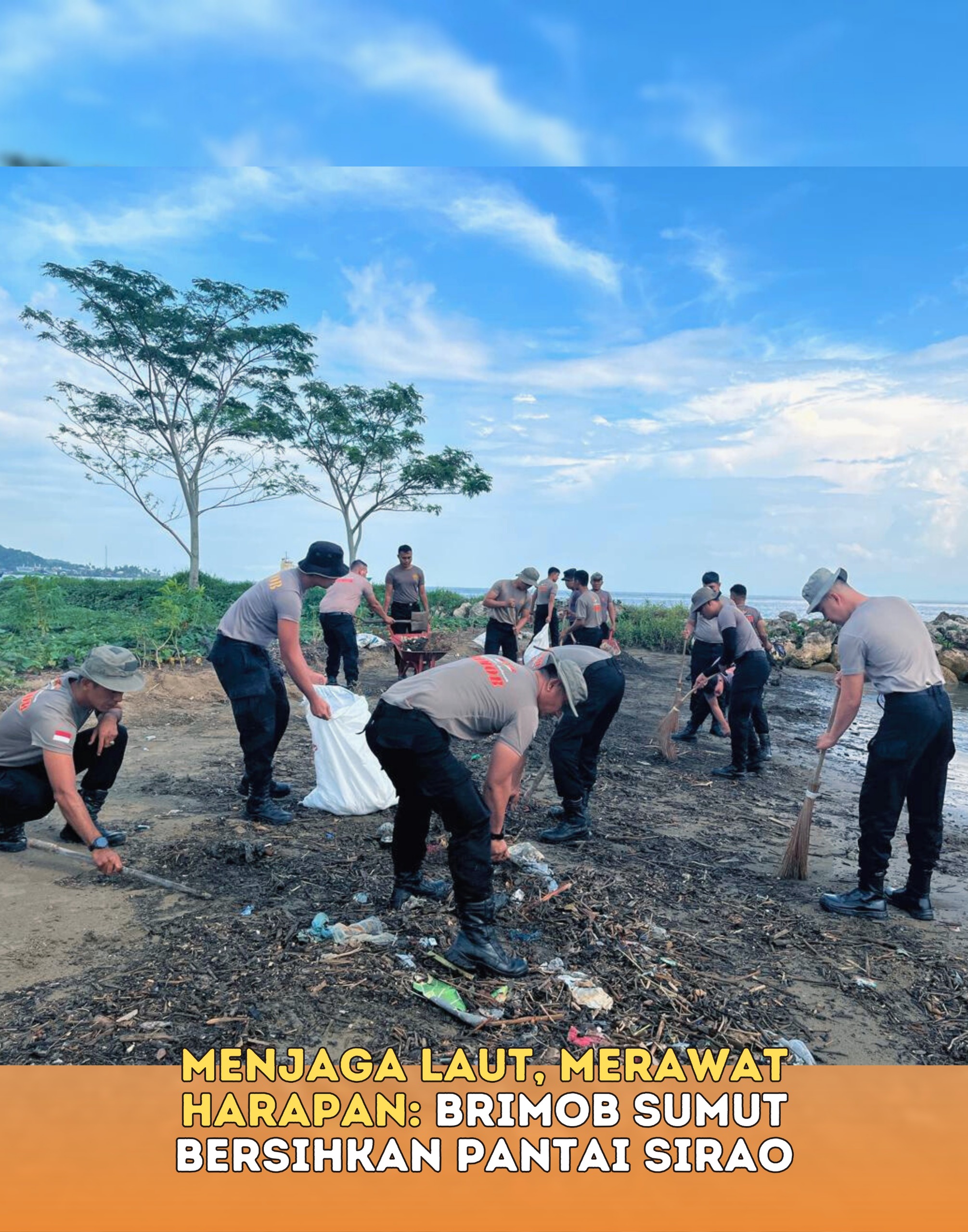 Menjaga Laut, Merawat Harapan: Brimob Sumut Bersihkan Pantai Sirao