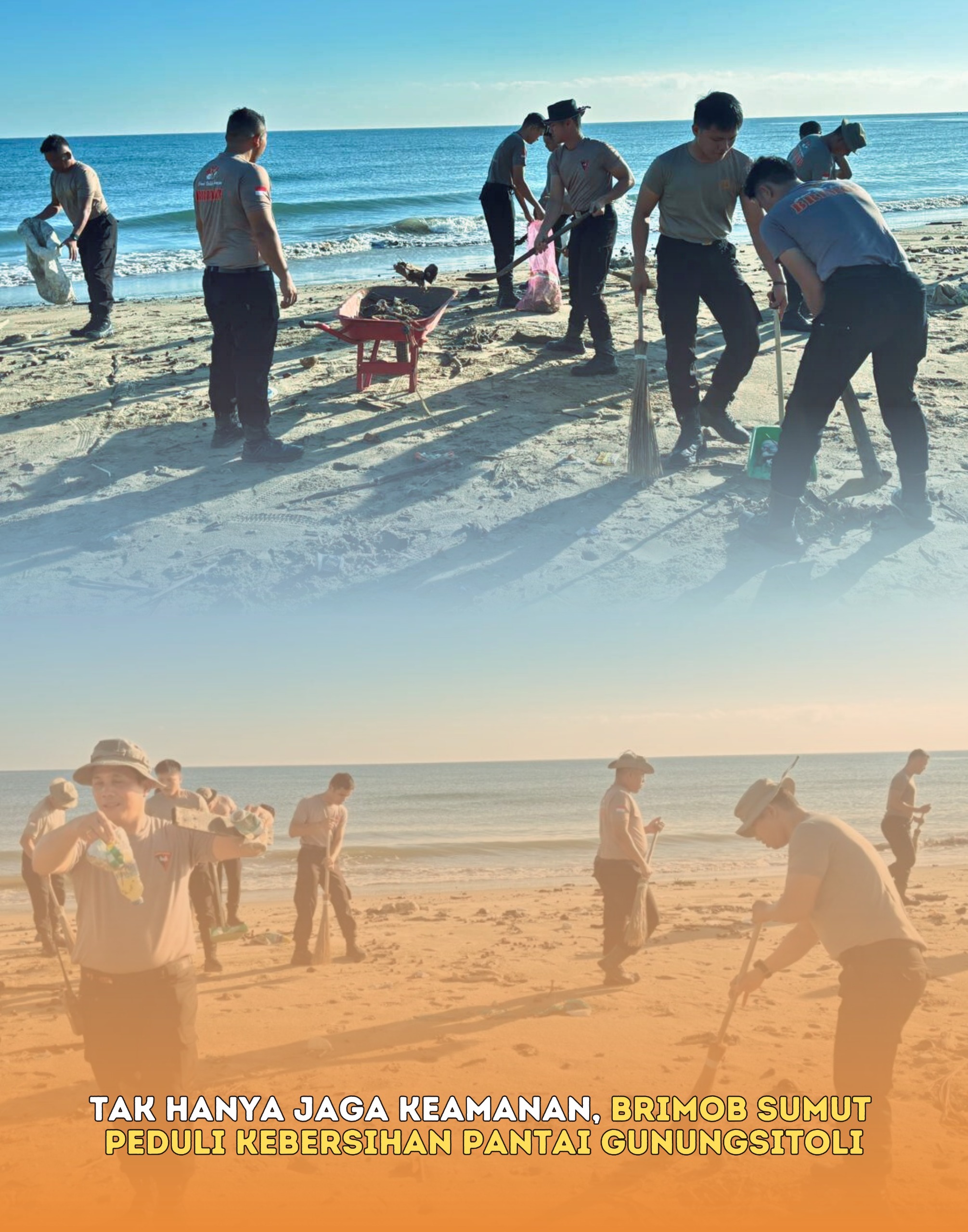 Tak Hanya Jaga Keamanan, Brimob Sumut Peduli Kebersihan Pantai Gunungsitoli