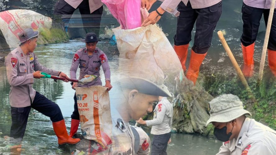 Peduli Lingkungan, Brimob Polda Sumut Angkat Sampah Dari Sungai Demi Warga