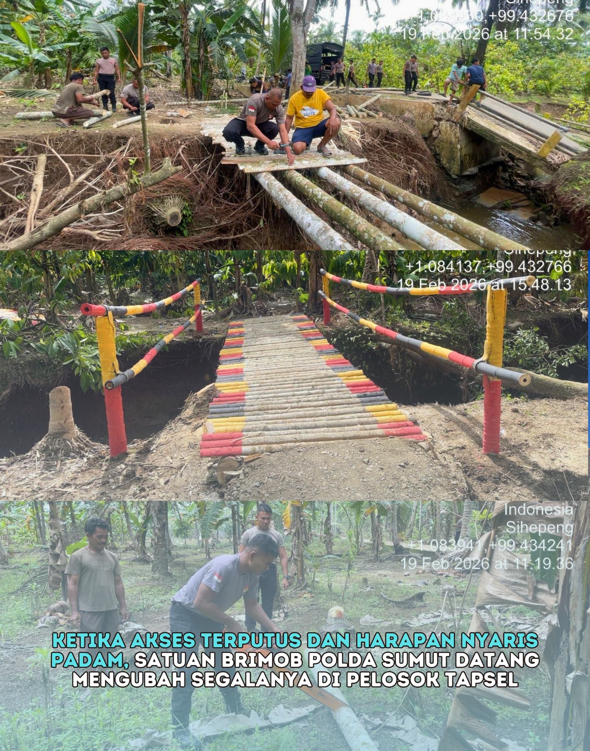 Brimob Polda Sumut Bangun Jembatan Darurat di Pelosok Tapsel, Akses Warga Kembali Terhubung