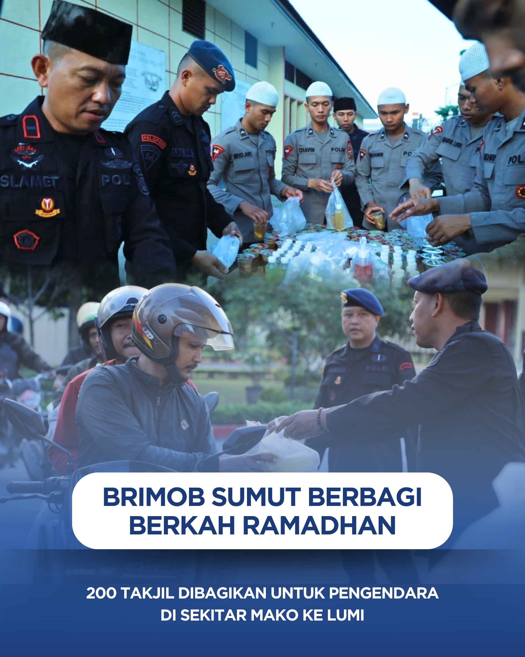 Brimob Sumut Berbagi Berkah Ramadhan, 200 Takjil Dibagikan Untuk Pengendara Di Sekitar Mako KE Lumi