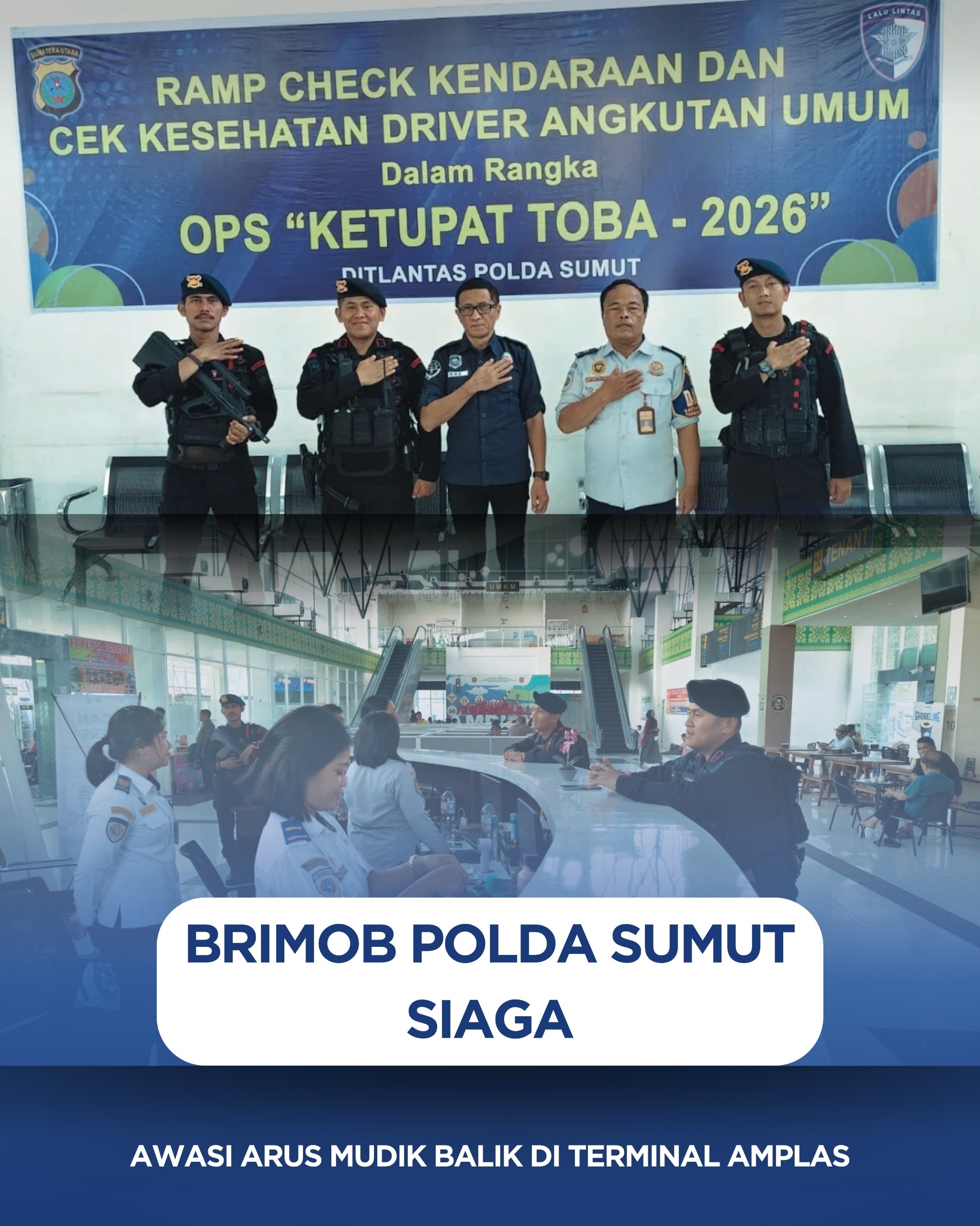 Brimob Polda Sumut Siaga Awasi Arus Mudik Balik di Terminal Amplas