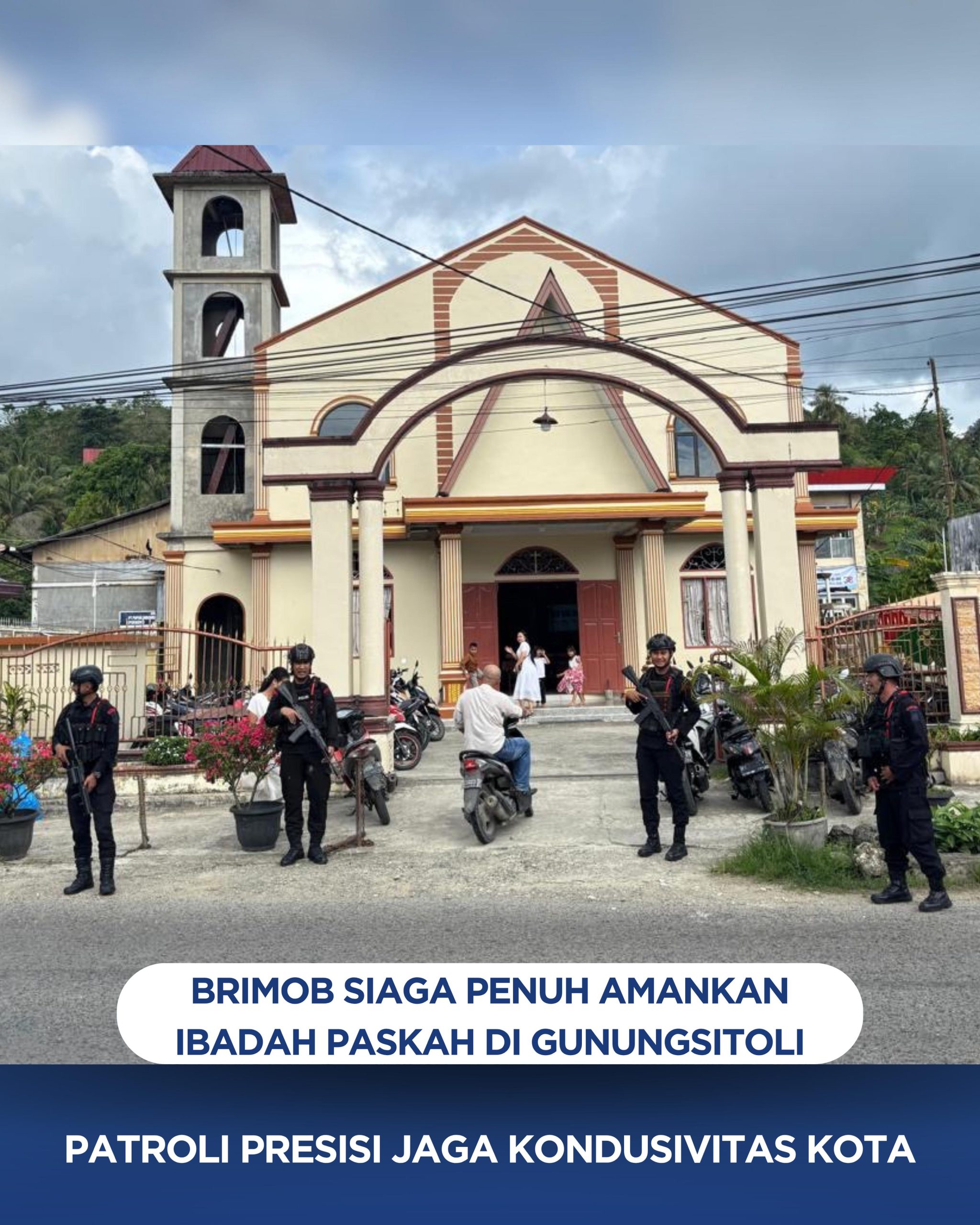 Brimob Siaga Penuh Amankan Ibadah Paskah di Gunungsitoli, Patroli Presisi Jaga Kondusivitas Kota