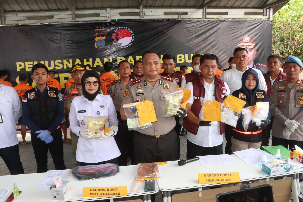 Polres Batu Bara Press Rilis Ungkap Kasus Narkoba Dan Musnahkan 1.210,07 Gram Narkotika