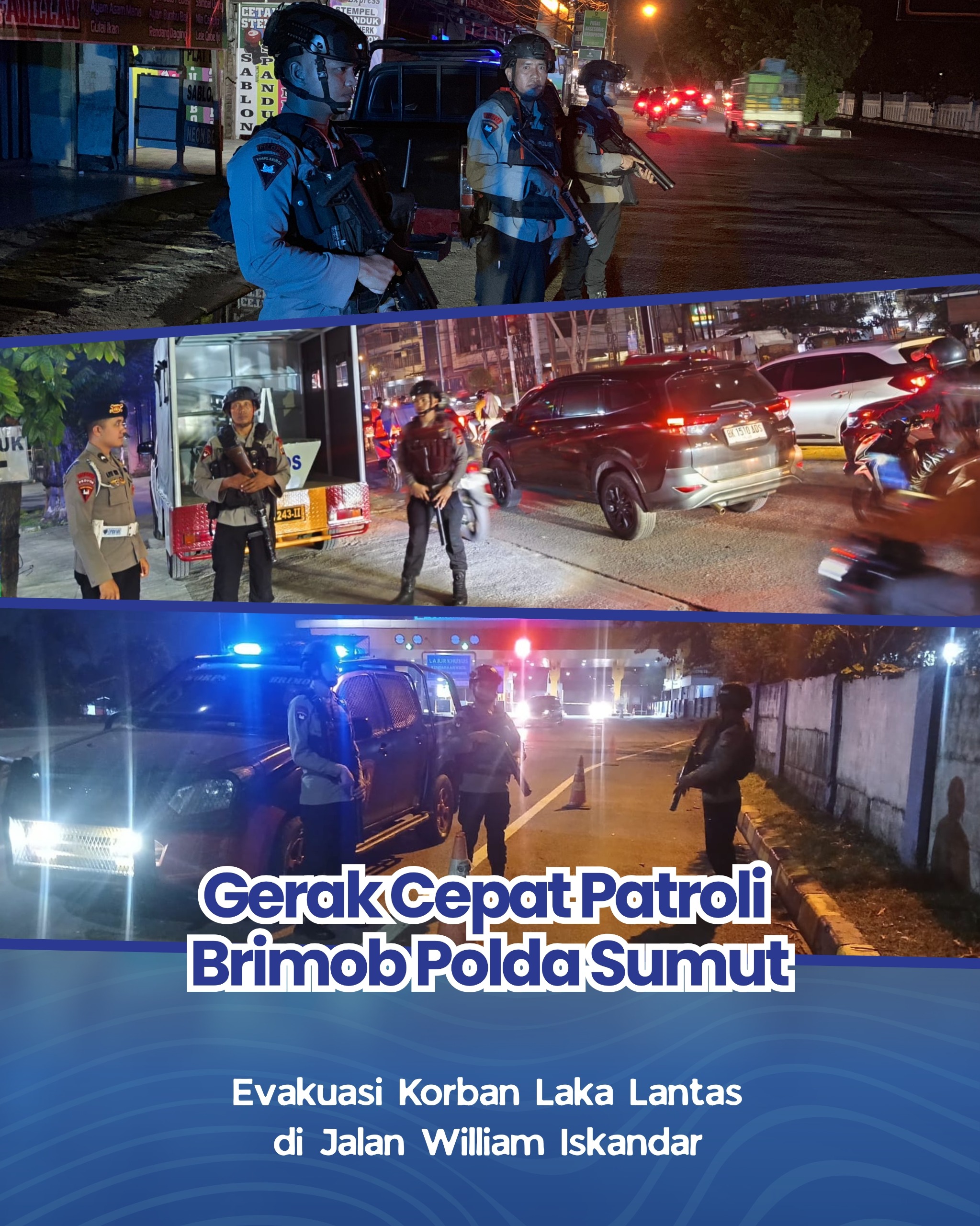 Patroli Blue Light Satuan Brimob Polda Sumut Intensif Sisir Kota Medan, Perkuat Keamanan Dan Cegah Aksi Kriminalitas Malam Hari