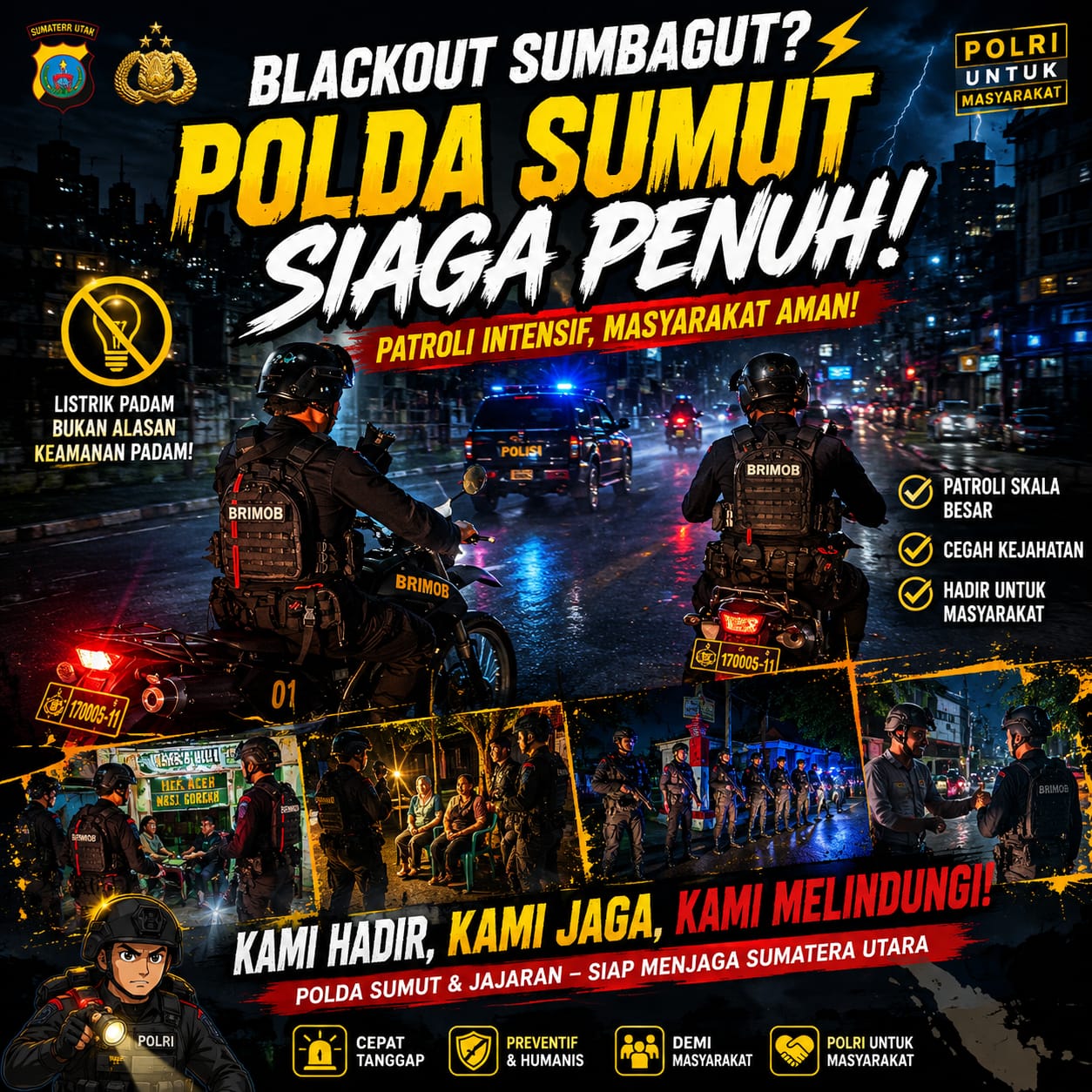 Blackout SUMBAGUT Bikin Kota Gelap, Polda Sumut Dan Jajaran Intensifkan Patroli Antisipasi Kejahatan