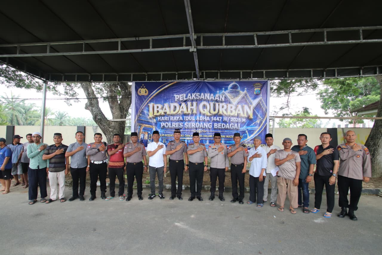 Polres Sergai Sembelih Belasan Hewan Qurban Idul Adha 1447 H, Daging Dibagikan Ke Personel Hingga Masyarakat