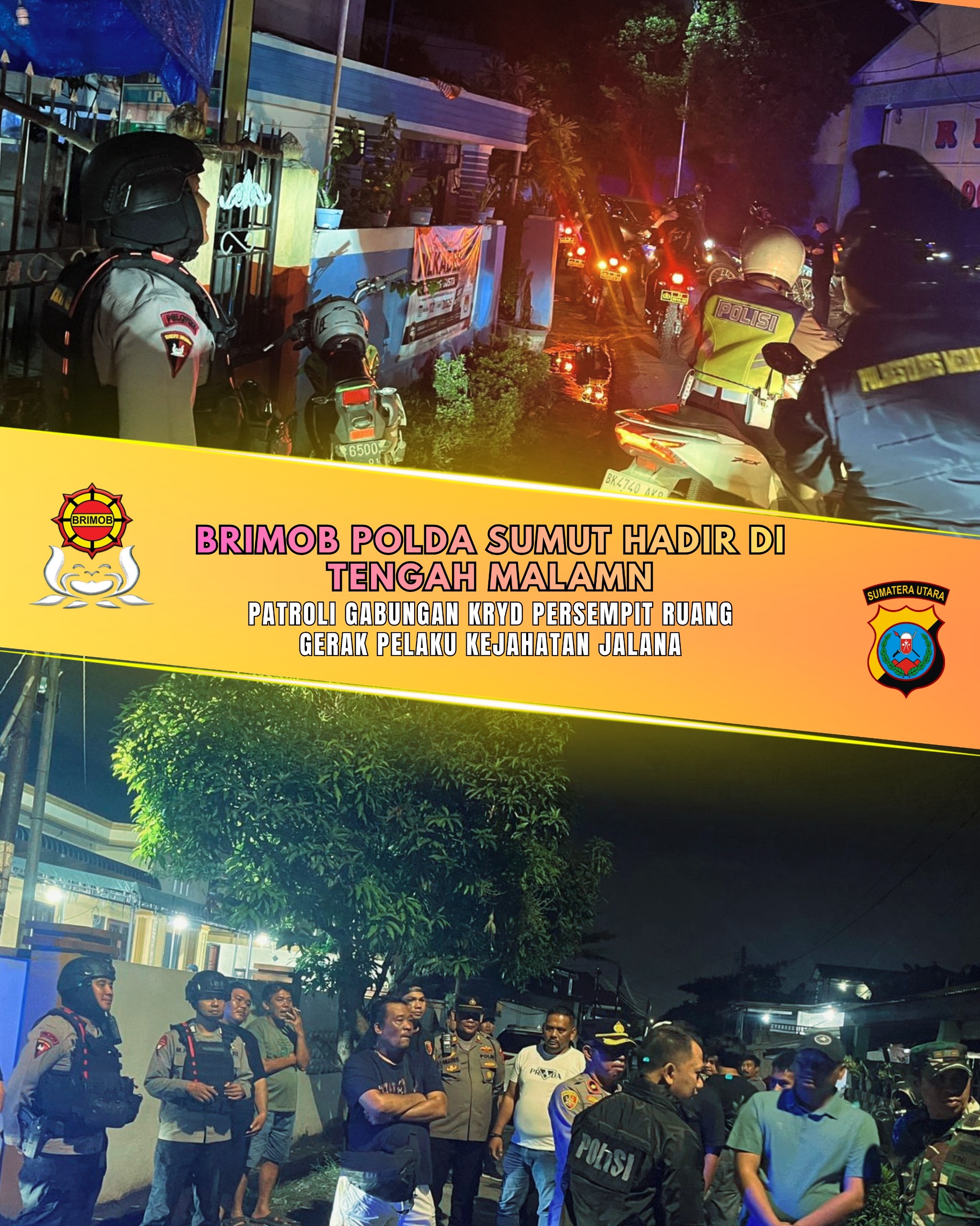 Brimob Polda Sumut Hadir di Tengah Malam, Patroli Gabungan KRYD Persempit Ruang Gerak Pelaku Kejahatan Jalanan