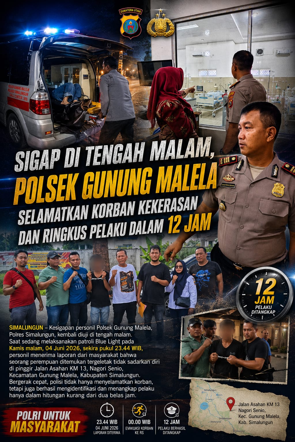 Sigap Di Tengah Malam, Polsek Gunung Malela Selamatkan Korban Kekerasan Dan Ringkus Pelaku Dalam 12 Jam